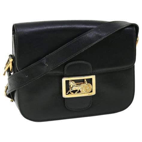 Celine Horse Carriage Shoulder Bag Leather Black 